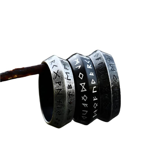 Unisex Viking Rings – Retro Titanium Steel Design in Ancient Silver, Black, and All Black