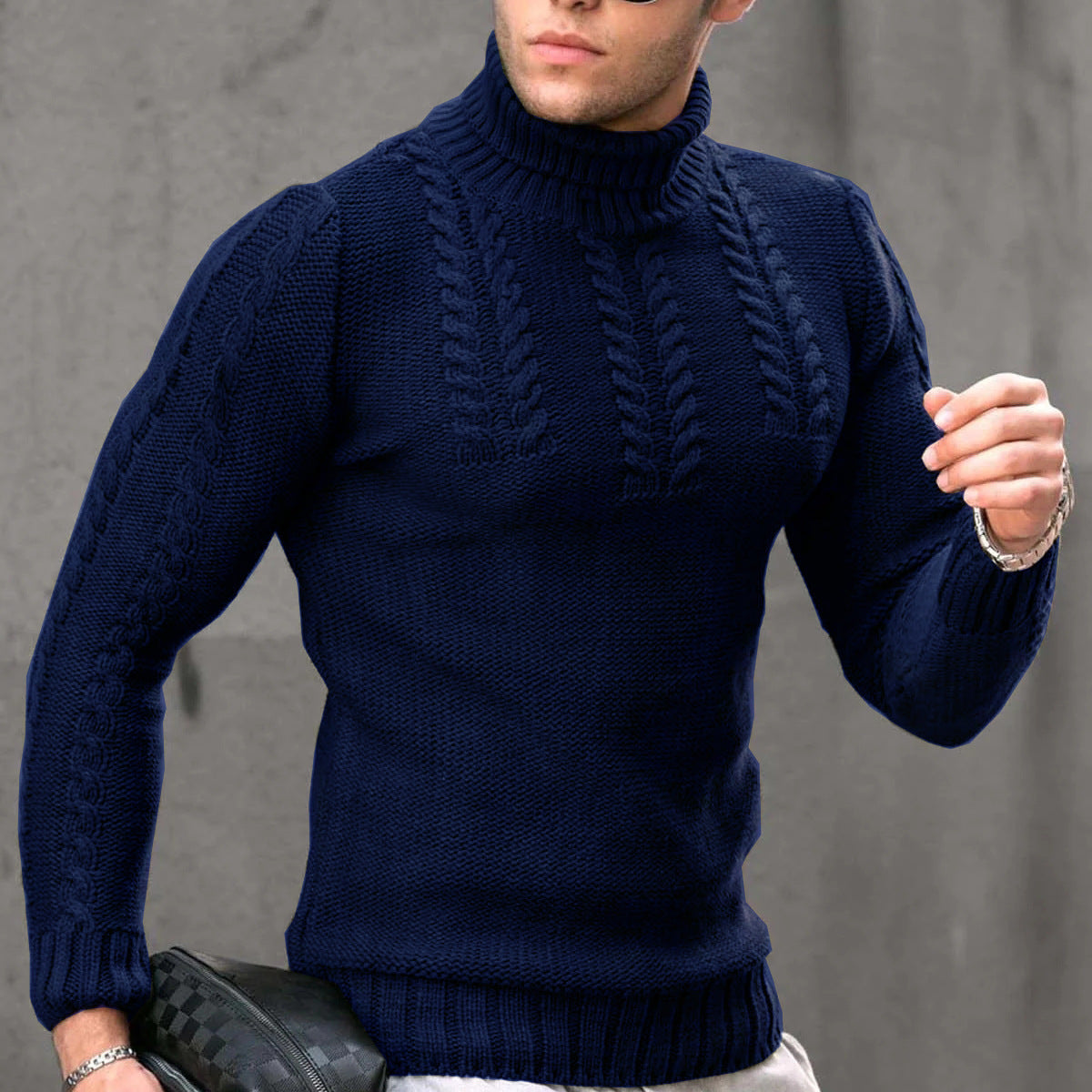 Men's Turtleneck Twisted Long-Sleeve Thermal Sweater