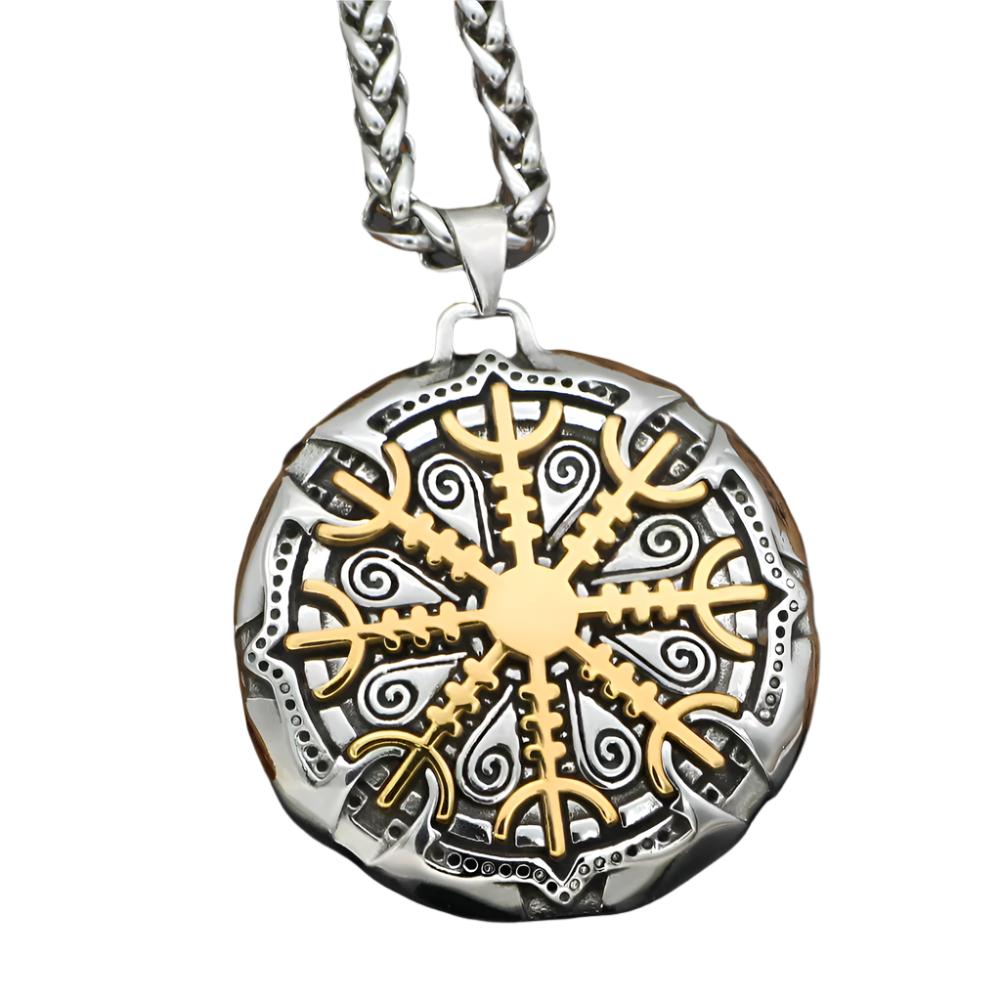 Viking Odin Compass Necklace – Stainless Steel, Gold & Silver | Adjustable 51-80cm | Timeless Viking Jewelry