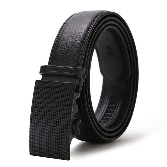 Men's Artificial Leather Belt | Alloy Rectangular Automatic Buckle | 125cm Adjustable Length | Black & Silver