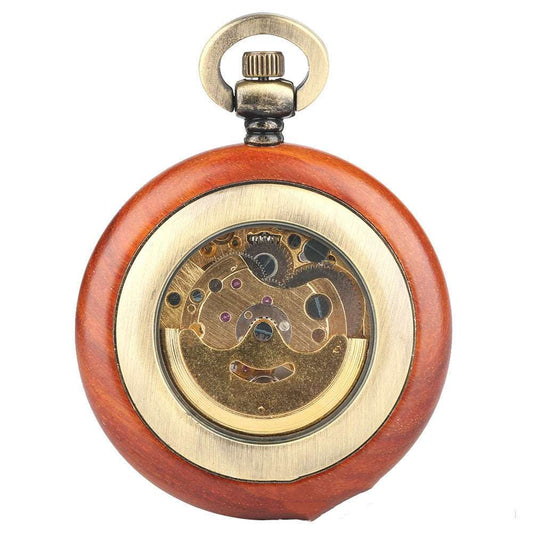 Mahogany Automatic Mechanical Wooden Pocket Watch - Mensclub.co.uk