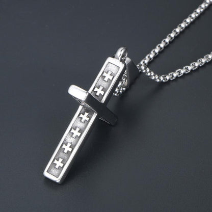 Retro Titanium Steel Cross Necklace | Unisex Pearl Chain | 51-80cm Length