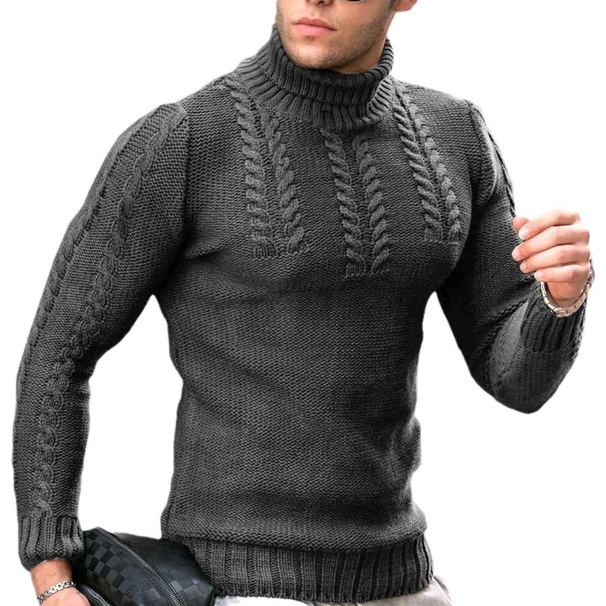 Men's Turtleneck Twisted Long-Sleeve Thermal Sweater