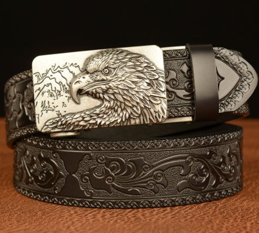 Self-Buckled Men's Cowhide Belt | Eagle Design Alloy Buckle