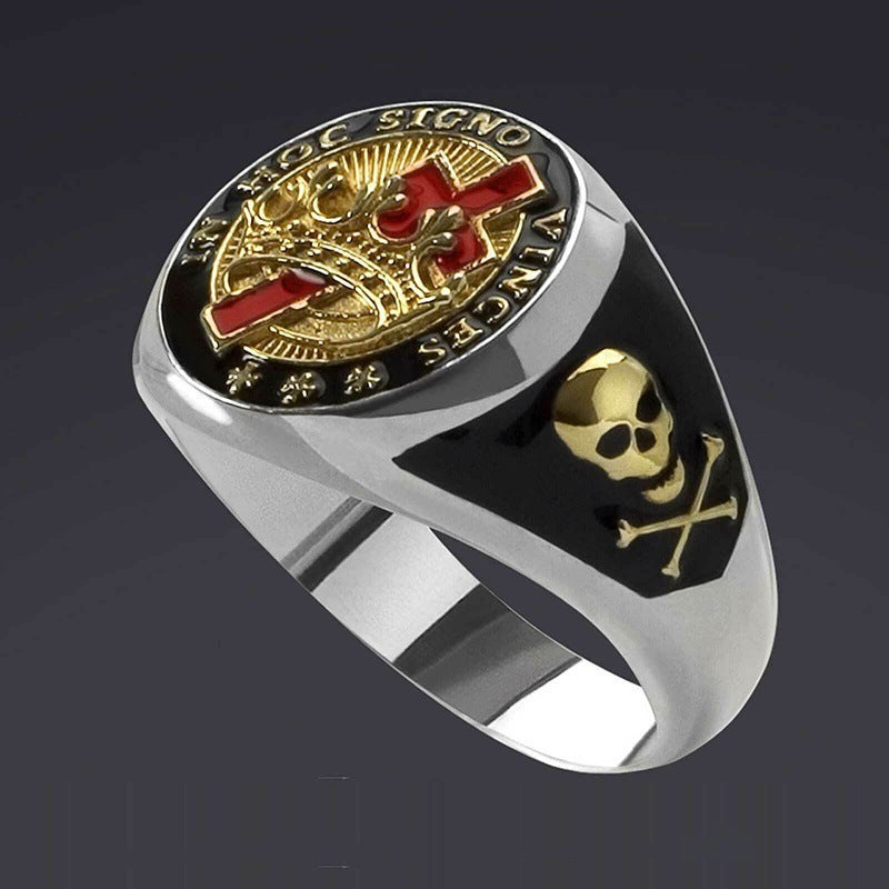 Skull Cross Ring | Durable Alloy | Bold Geometric Design - UK Size (M - Z3)