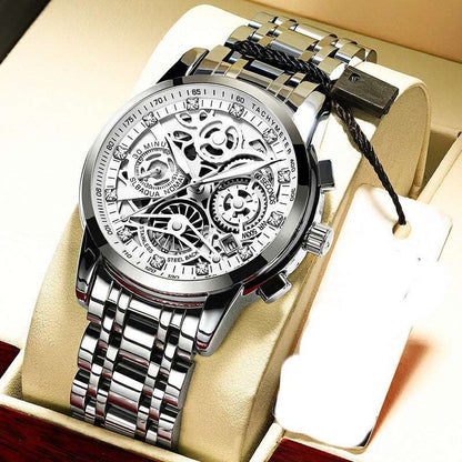 Men's Steel Band Quartz Luminous Waterproof Hollow Watch - Mensclub.co.uk