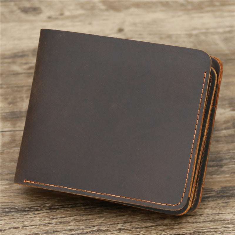 Men Crazy Horse Leather Money Card Bag Leather Wallet - Mensclub.co.uk