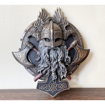 Viking Berserker Double Axe Wall Decoration Plaque - Modern Abstract Resin Craft | 21x18cm Hanging Ornament