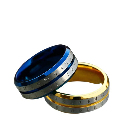 Viking Titanium Steel Ring – Retro & Letter Design, Gold or Blue, 6MM/8MM | Durable & Stylish