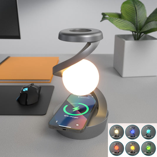 Rotating Moon Desk Lamp with Wireless Charging | Stepless Dimming, Soft Lighting, Induction Sensor