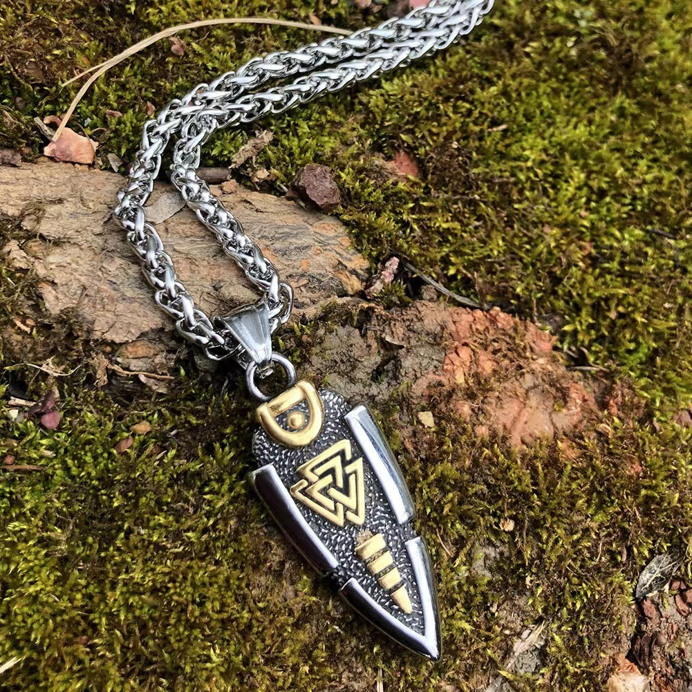 Stainless Steel Viking Arrow Pendant | Geometric Rune Jewelry