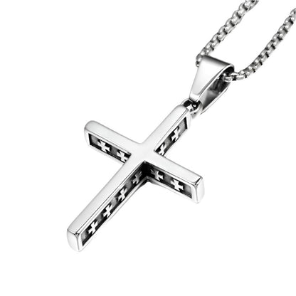 Retro Titanium Steel Cross Necklace | Unisex Pearl Chain | 51-80cm Length