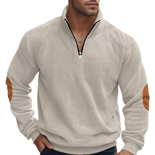 Men's Embroidered Corduroy Pullover – Loose Fit All-Matching Top