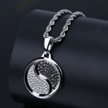 Unisex Stainless Steel Necklace with Gold-Plated Copper Pendant and Micro-Inlaid Zircon