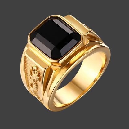 Trendy Vintage Men's Gold Diamond Ring | Geometric Design | Zircon Inlay | Multiple Colors