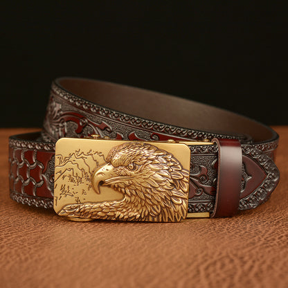 Self-Buckled Men's Cowhide Belt | Eagle Design Alloy Buckle