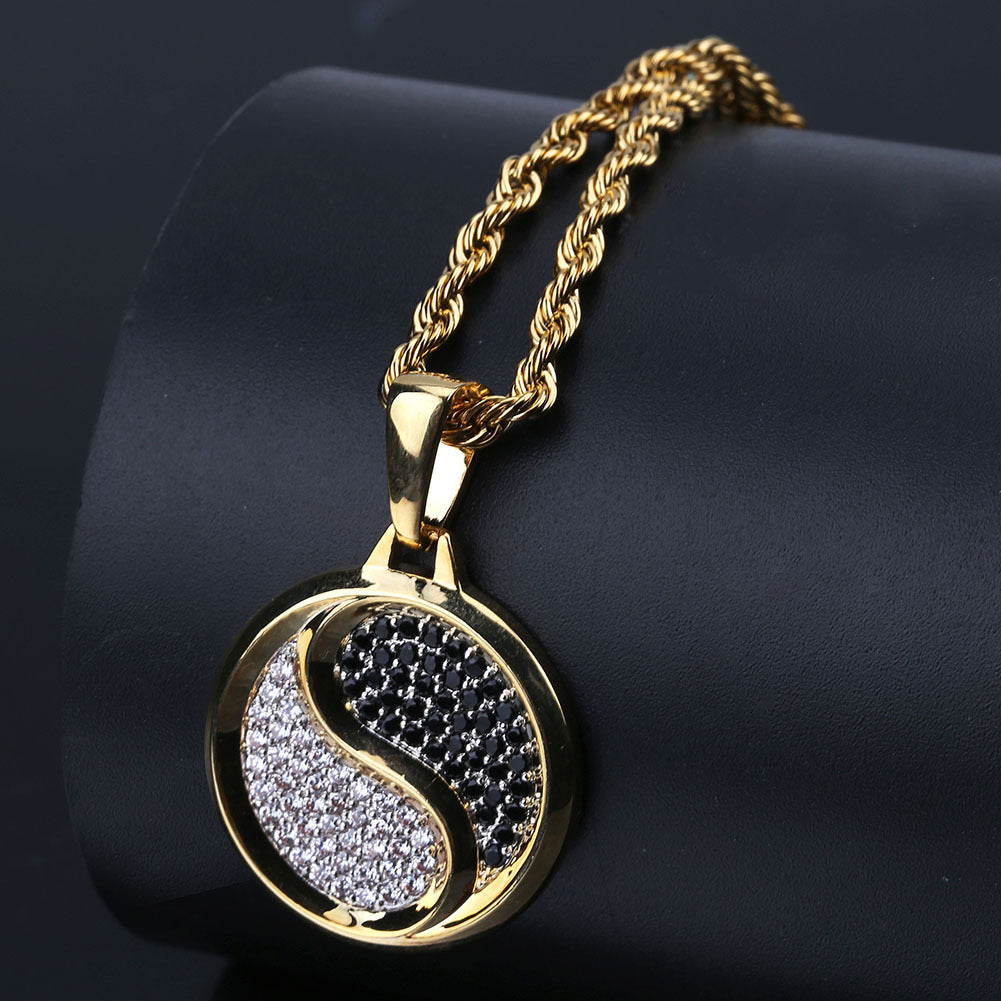 Unisex Stainless Steel Necklace with Gold-Plated Copper Pendant and Micro-Inlaid Zircon