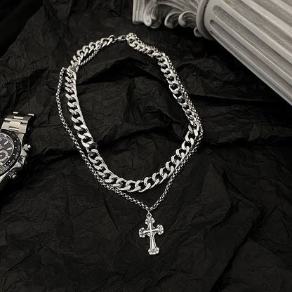 Retro Cross Titanium Steel Necklace – Unisex "Ins" Style with Drop Oil Finish | Durable & Stylish