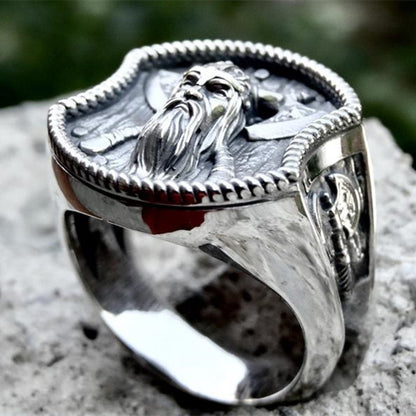 Retro Viking Double Axe Ring – Titanium Steel, Electroplated Silver | Bold & Stylish Accessory