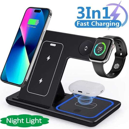 3 in 1 Wireless Charging Stand | Dual Coil Design, Qi-Certified Fast Charging with Temperature Control