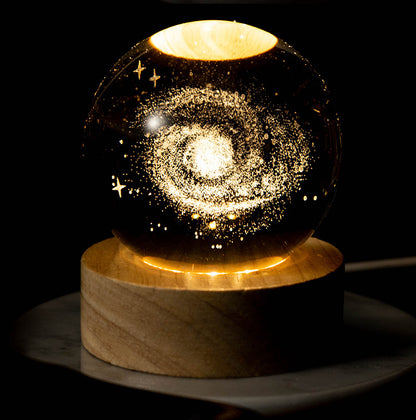 Creative USB Luminous 3D Crystal Ball Ornament with Beech Wood Base & Warm Light