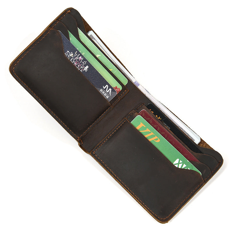 New Retro Crazy Horse Leather Short Wallet For Men - Mensclub.co.uk