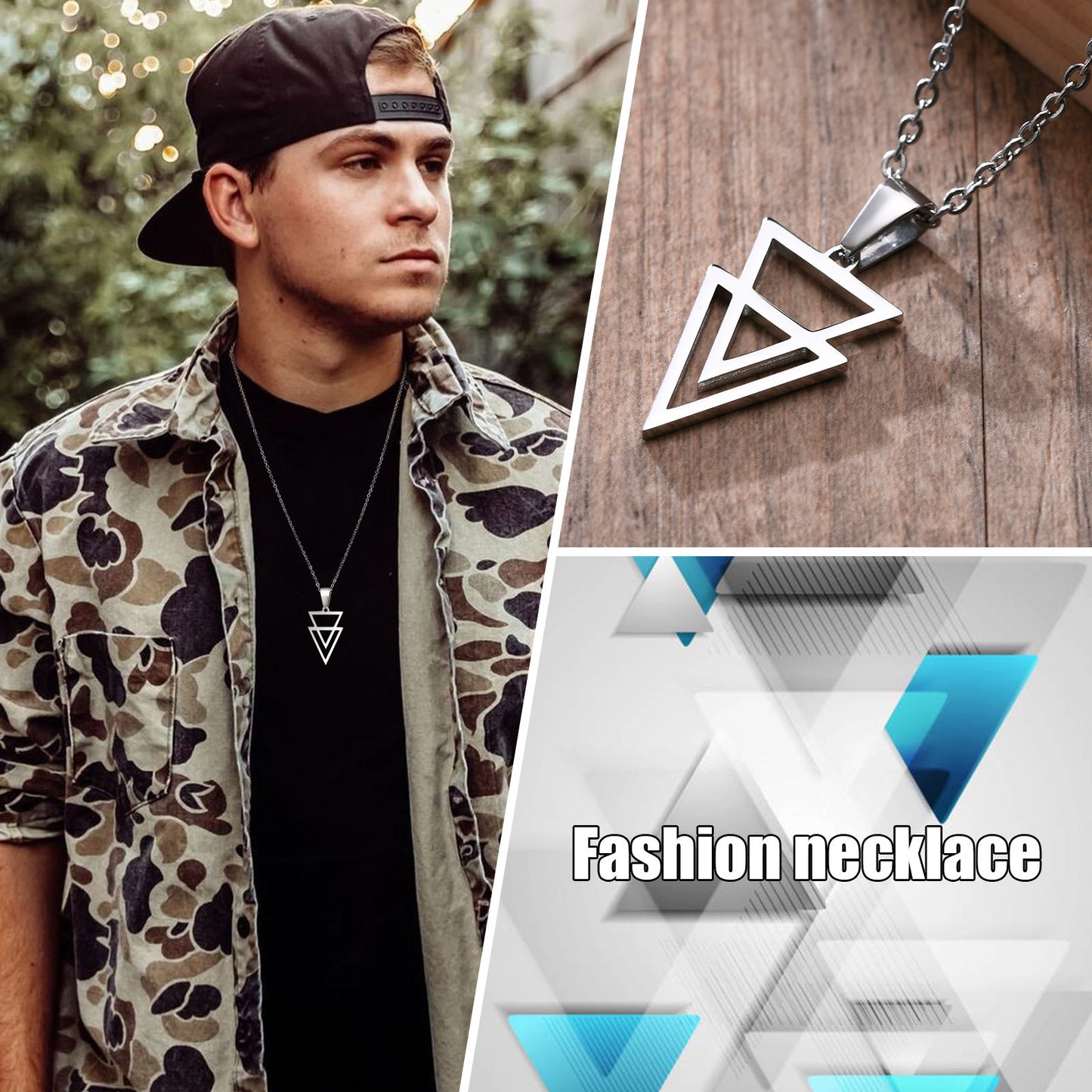 Men's Hexagon Pendant Necklaces | Natural Zircon | Geometric Triangle & Square Designs