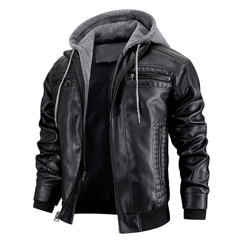 Men's Hooded PU Leather Jacket | Zipper & Pocket Design, Daily Wear in Black or Brown