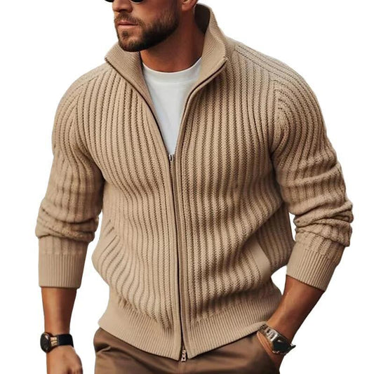 Men's Zipper Outerwear Sweater Coat – Fleece-Lined Slim-Fit Winter Cardigan