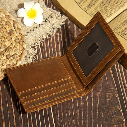 Men's Fashion Layer Leather Wallet - Premium Head Layer Cow Leather, Durable and Elegant in Black and Light Brown