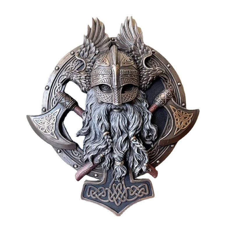 Viking Berserker Double Axe Wall Decoration Plaque - Modern Abstract Resin Craft | 21x18cm Hanging Ornament