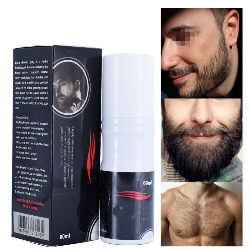 Natural Beard Growth Spray - 60ML with Angelica Extract, Saw Palmetto, and Tea Tree Oil for Enhanced Beard Growth