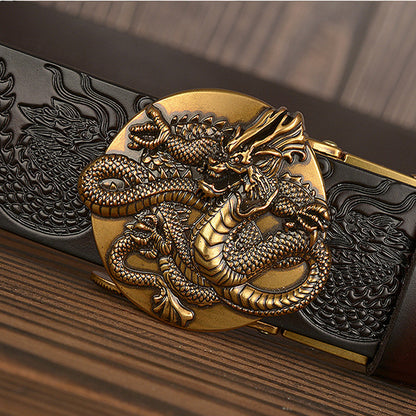 Men's leather Faucet Automatic Buckle Belt | Stylish Carved Design & Durable First Layer Leather