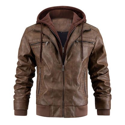 Men's Hooded PU Leather Jacket | Zipper & Pocket Design, Daily Wear in Black or Brown