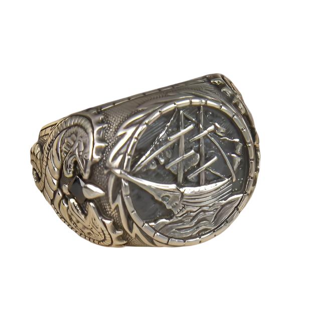 Creative Embossed Men's Ring on Sailboats - High-Quality Metal, Silver