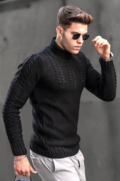 Men's Turtleneck Twisted Long-Sleeve Thermal Sweater