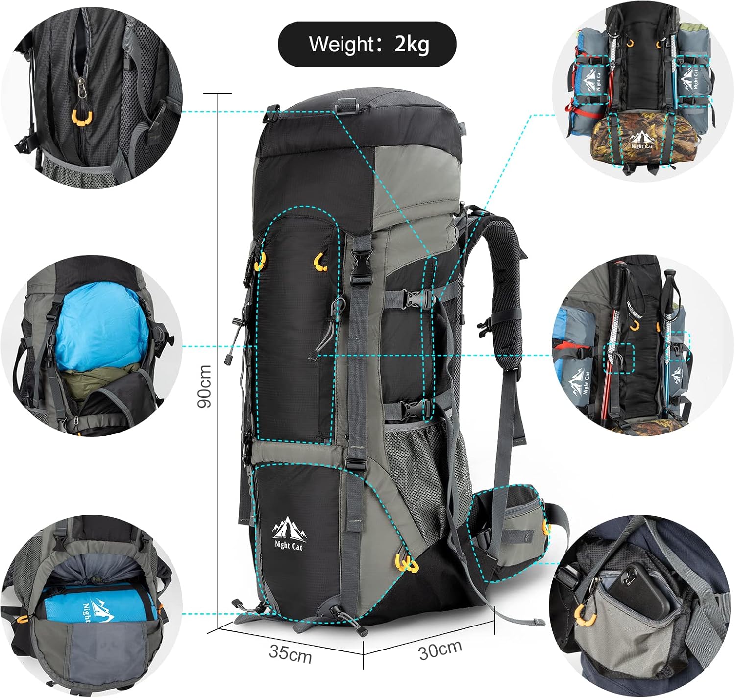 70L Night Cat Hiking Backpack with Internal Frame-2