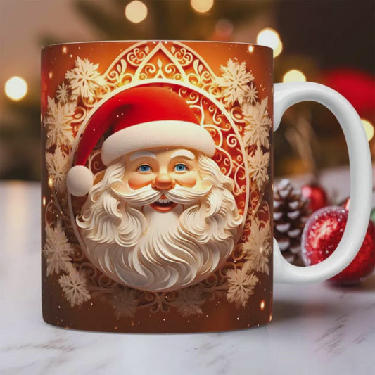 Creative 3D Christmas Ceramic Mug - Santa Claus Design, 350ml